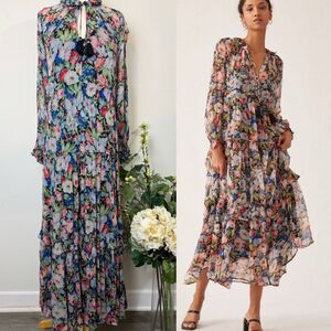 Anthropologie The Marais Printed Chiffon Maxi Dress Floral boho Medium